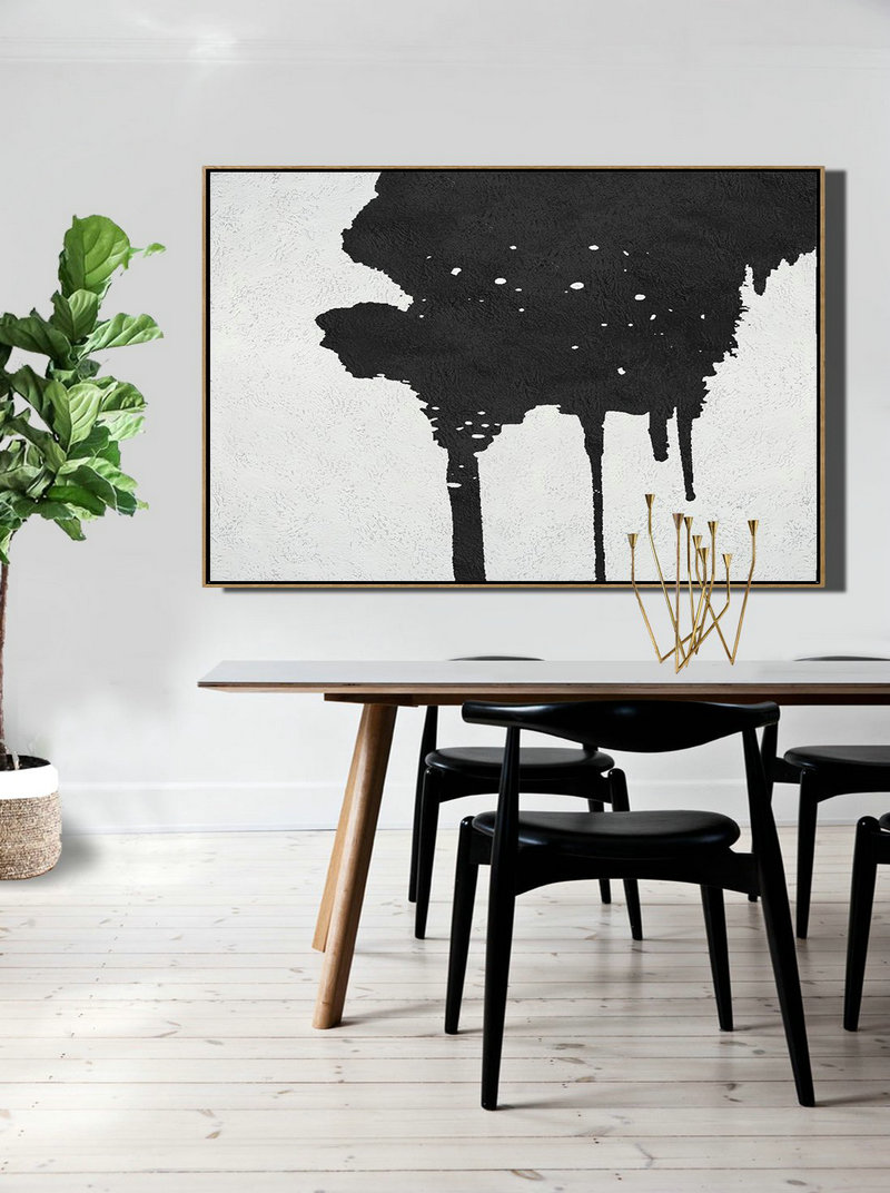 Artwork For Sale,Oversized Horizontal Minimal Art On Canvas, Black And White Minimalist Painting - Large Living Room Decor